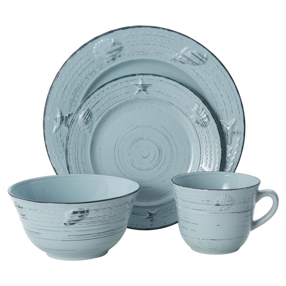 Trellis Coastal Teal 16 Piece Dinnerware Set, Service For 4