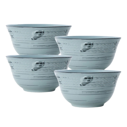 Trellis Coastal Teal Set Of 4 Soup Cereal Bowls