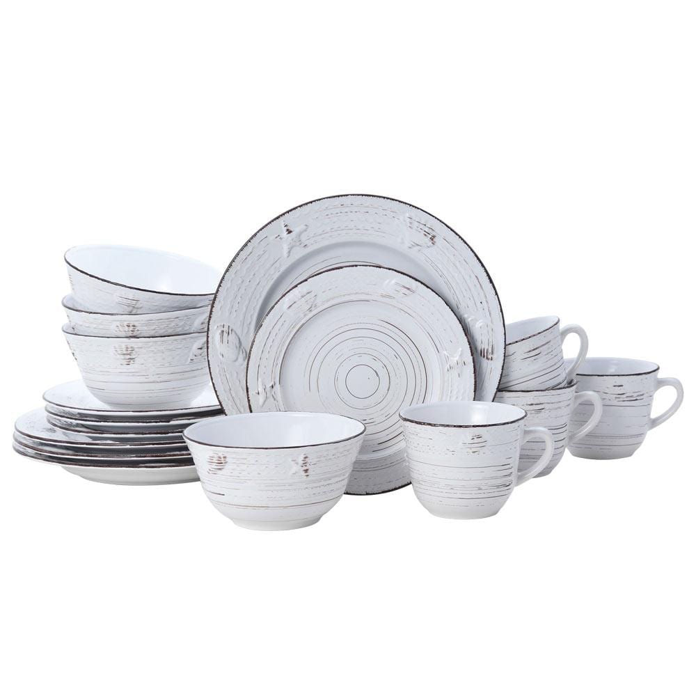 Trellis Coastal White 16 Piece Dinnerware Set, Service For 4