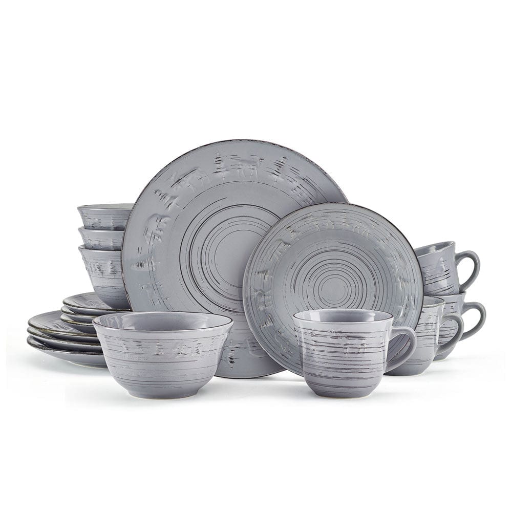 Trellis Lodge Gray 16 Piece Dinnerware Set, Service For 4