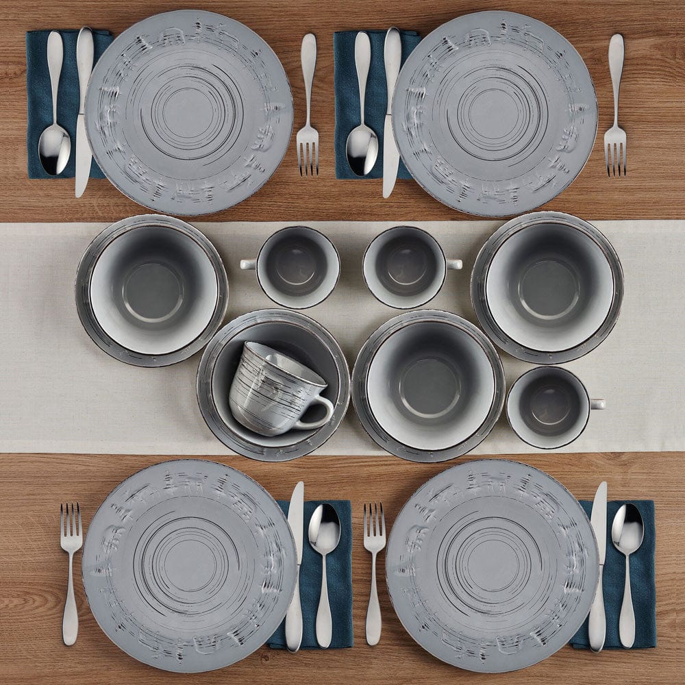 Trellis Lodge Gray 16 Piece Dinnerware Set, Service For 4