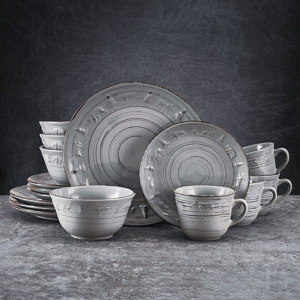 Trellis Lodge Gray 16 Piece Dinnerware Set, Service For 4