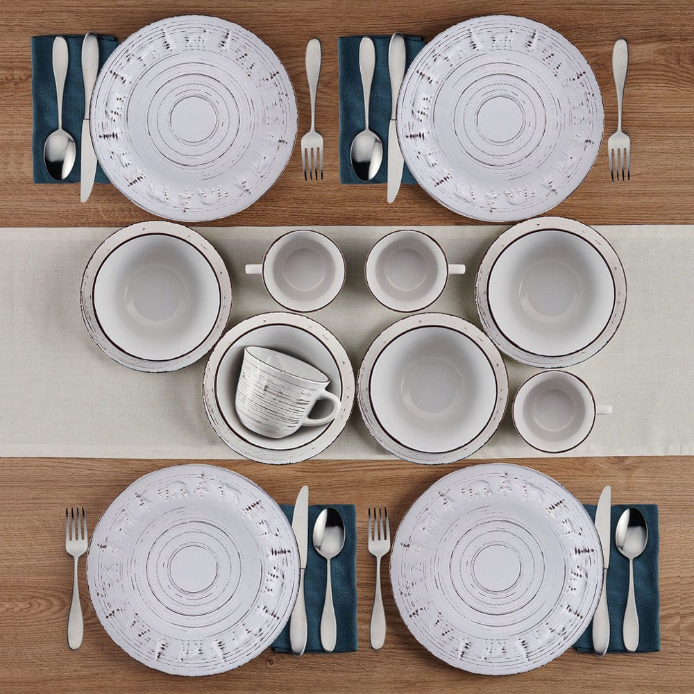 Trellis Lodge White 16 Piece Dinnerware Set, Service For 4