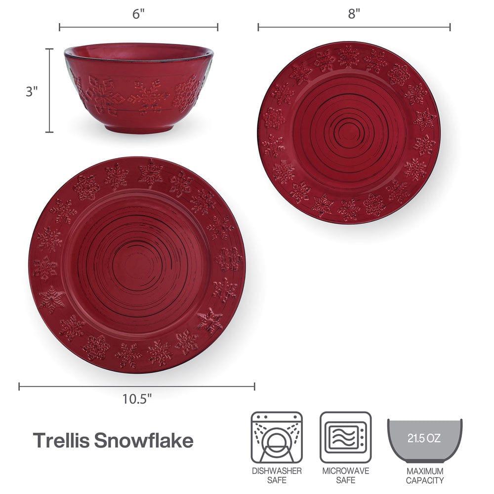 Trellis Snowflakes 12 Piece Dinnerware Set, Service For 4