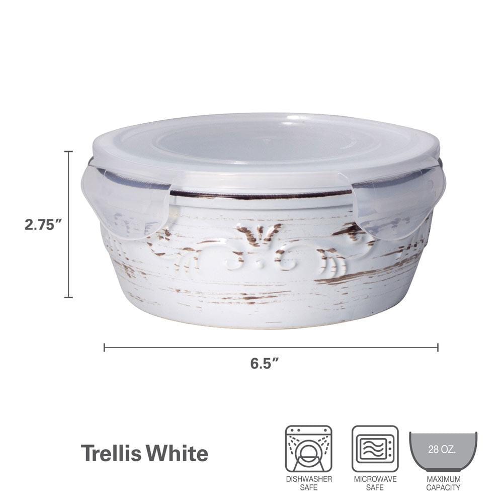 Trellis White Storage Bowl With Lid