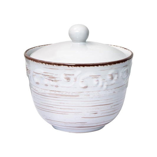 Trellis White Sugar Bowl With Lid