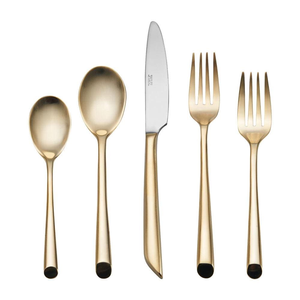 Wave Forged Satin Gold 20 Piece Flatware Set, Service For 4