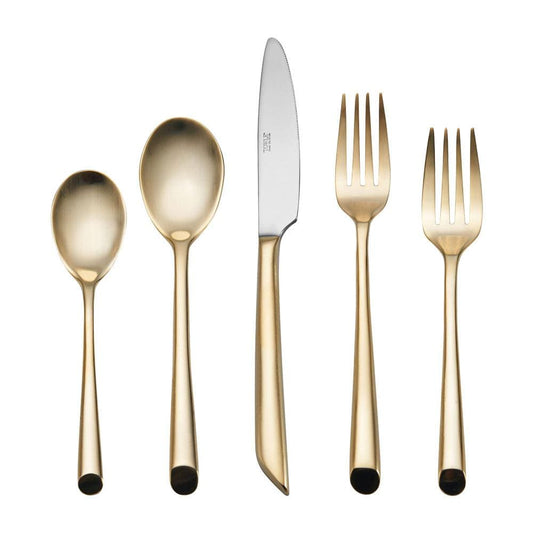 Wave Forged Satin Gold 20 Piece Flatware Set, Service For 4