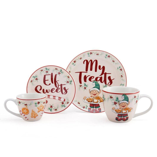 Winterberry 4 Piece Elf Cookie Plate And Mug Gift Set