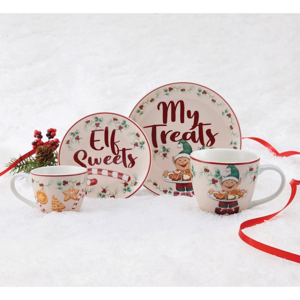 Winterberry 4 Piece Elf Cookie Plate And Mug Gift Set