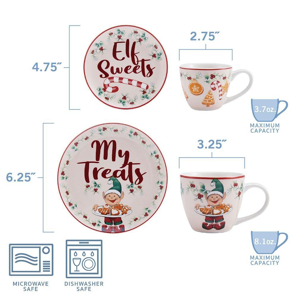 Winterberry 4 Piece Elf Cookie Plate And Mug Gift Set