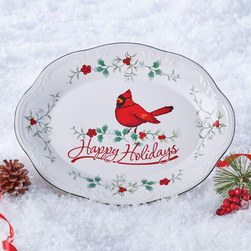 Winterberry Cardinal Oval Platter