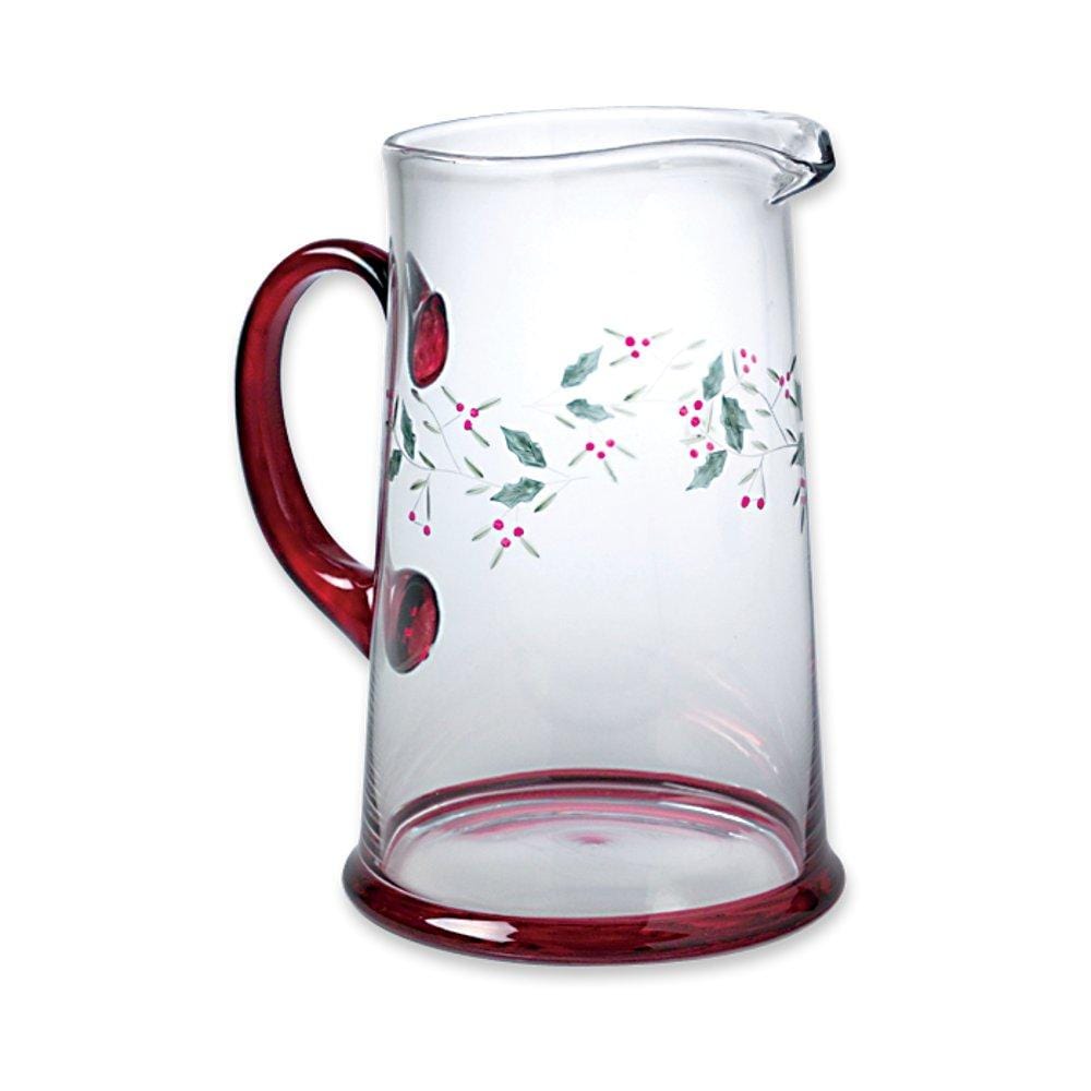 Winterberry Etched Glass Water Pitcher