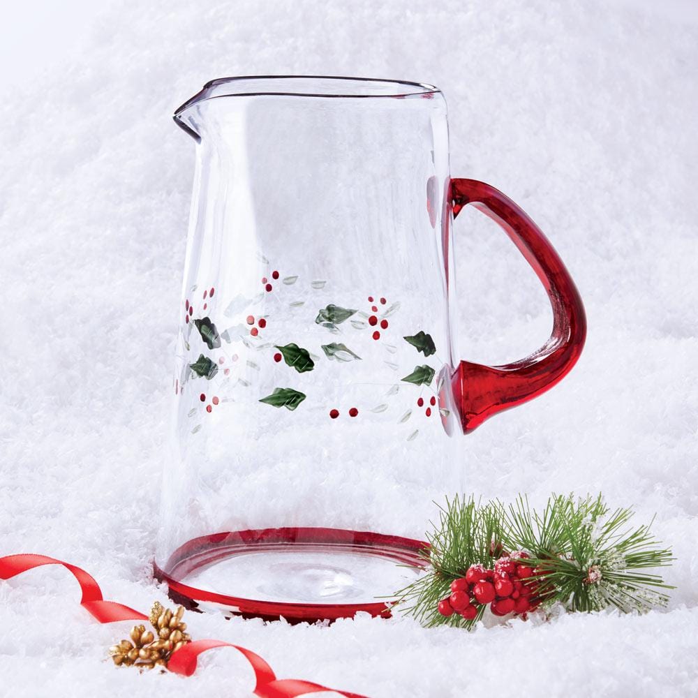 Winterberry Etched Glass Water Pitcher