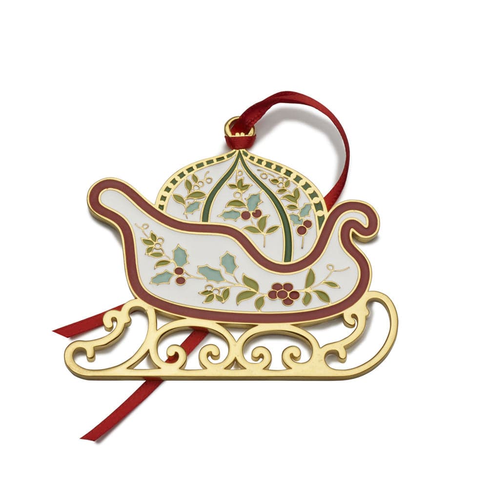 Winterberry Gold Plated Enamel Sleigh Christmas Ornament