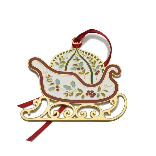 Winterberry Gold Plated Enamel Sleigh Christmas Ornament