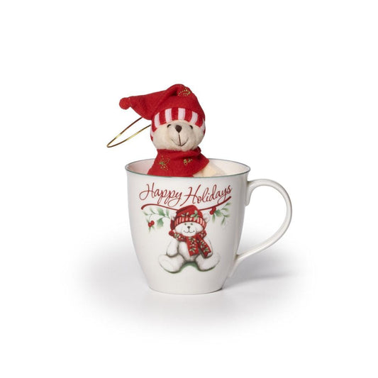 Winterberry Happy Holidays Mug With Stuffed Bear