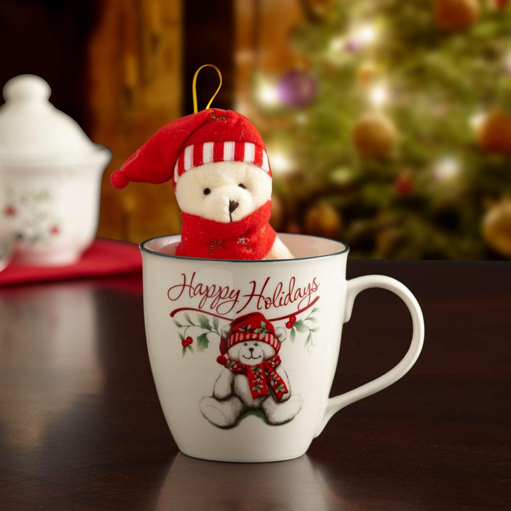 Winterberry Happy Holidays Mug With Stuffed Bear