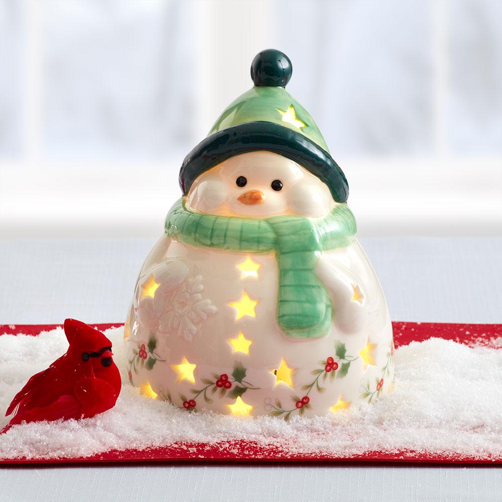 Winterberry Jolly Snowman With LED Light