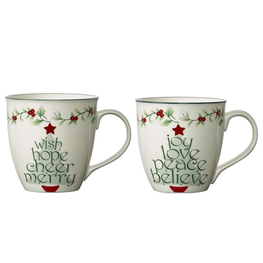 Winterberry Sentiment On Tree Mugs, Set Of 2