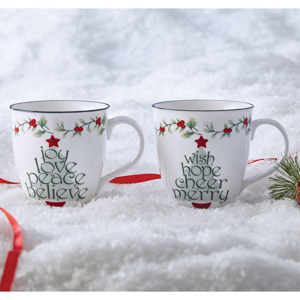 Winterberry Sentiment On Tree Mugs, Set Of 2