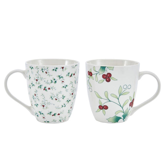 Winterberry Set Of 2 Holly Mugs