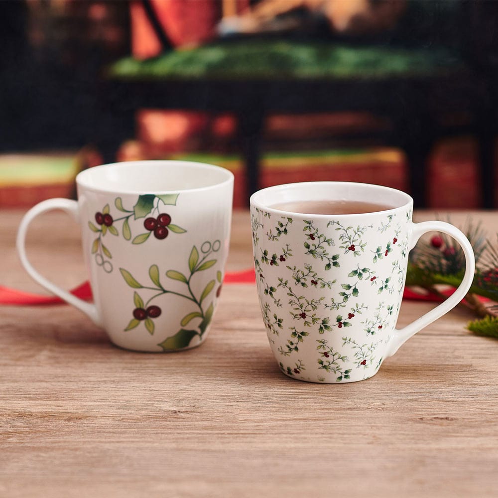 Winterberry Set Of 2 Holly Mugs