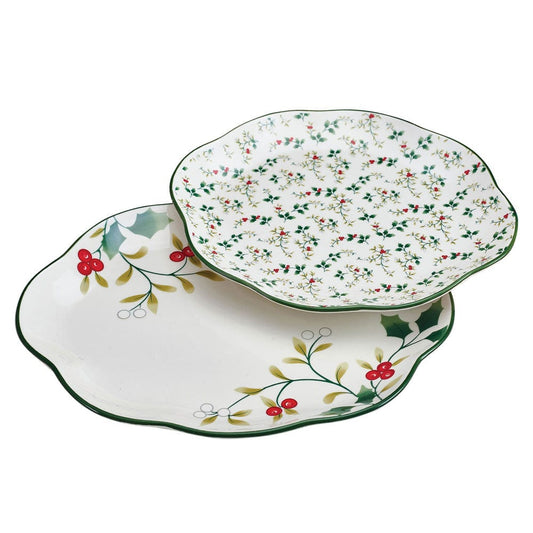 Winterberry Set Of 2 Holly Serving Platters