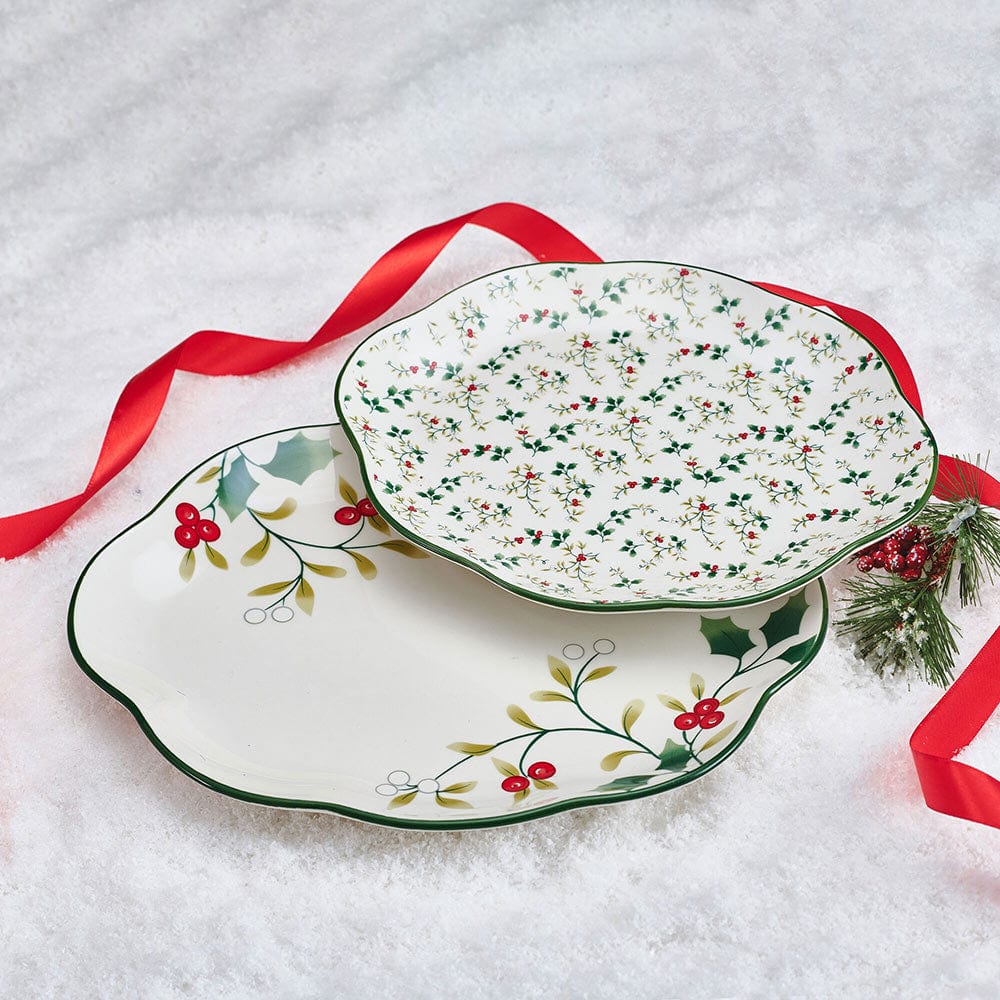 Winterberry Set Of 2 Holly Serving Platters