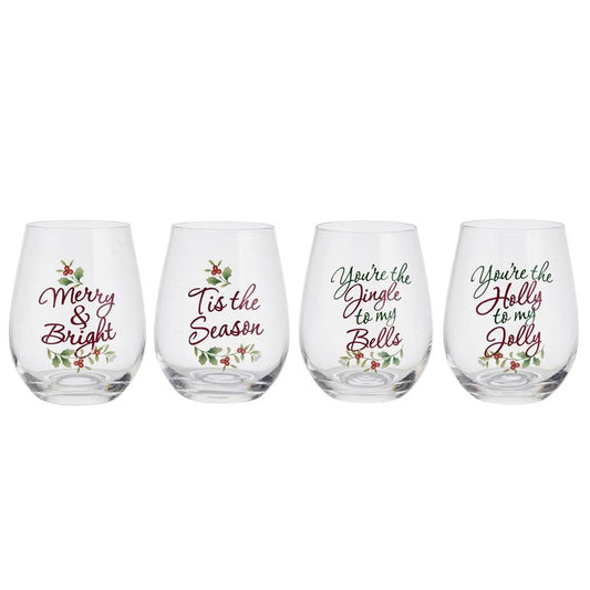 Winterberry Set Of 4 Sentiment Stemless Wine Glasses