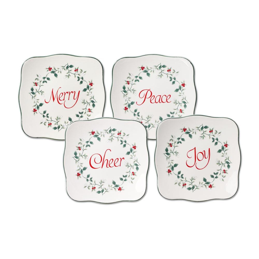 Winterberry Set Of 4 Sentiments Square Appetizer Plates