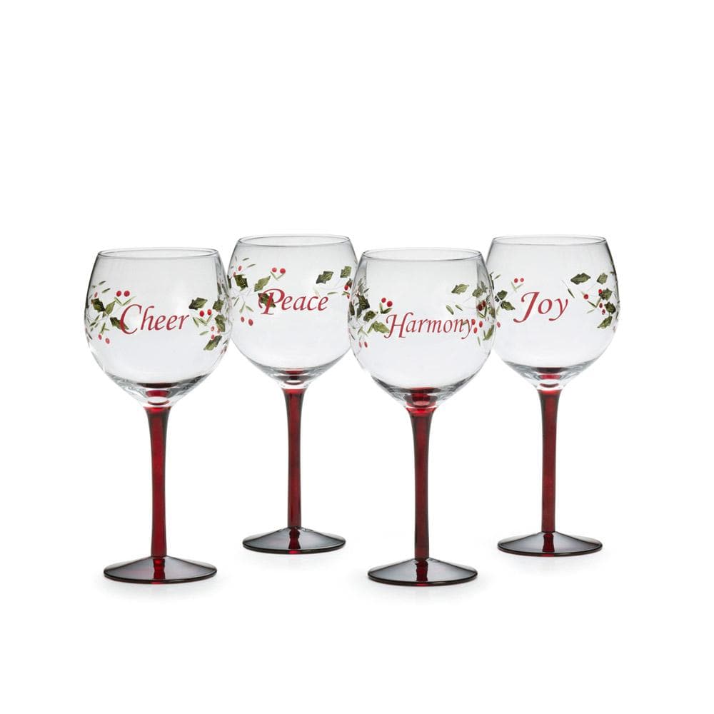 Winterberry Set Of 4 Sentiments Wine Goblets