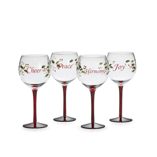 Winterberry Set Of 4 Sentiments Wine Goblets