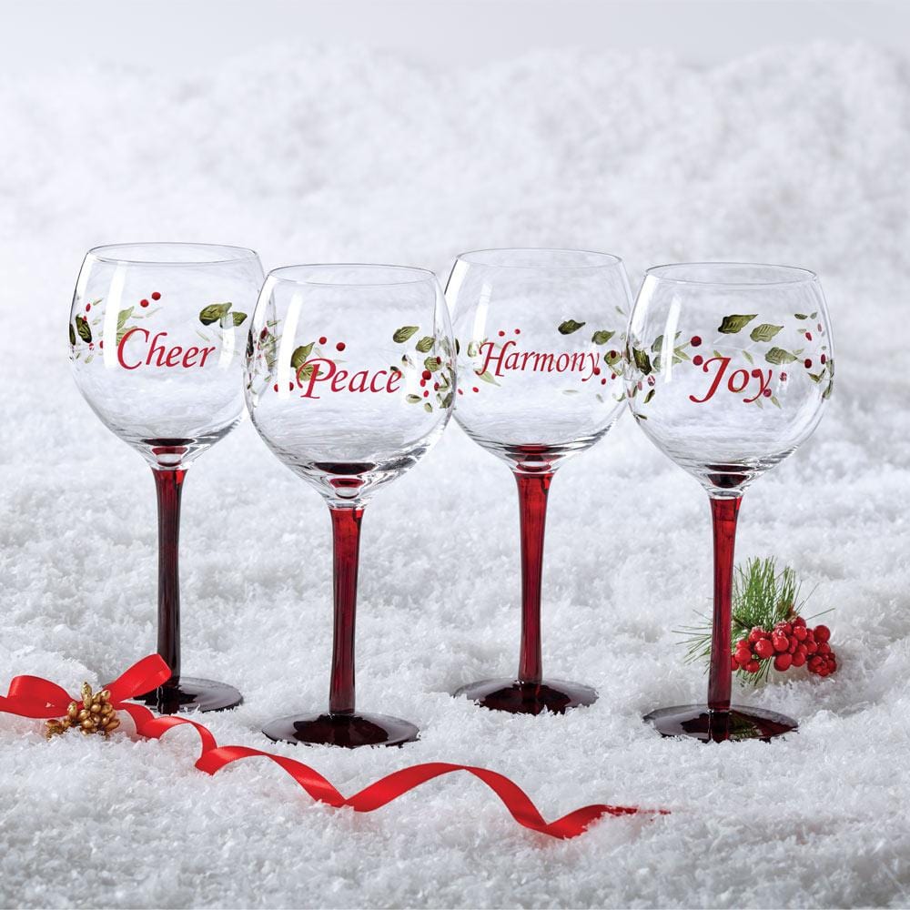 Winterberry Set Of 4 Sentiments Wine Goblets