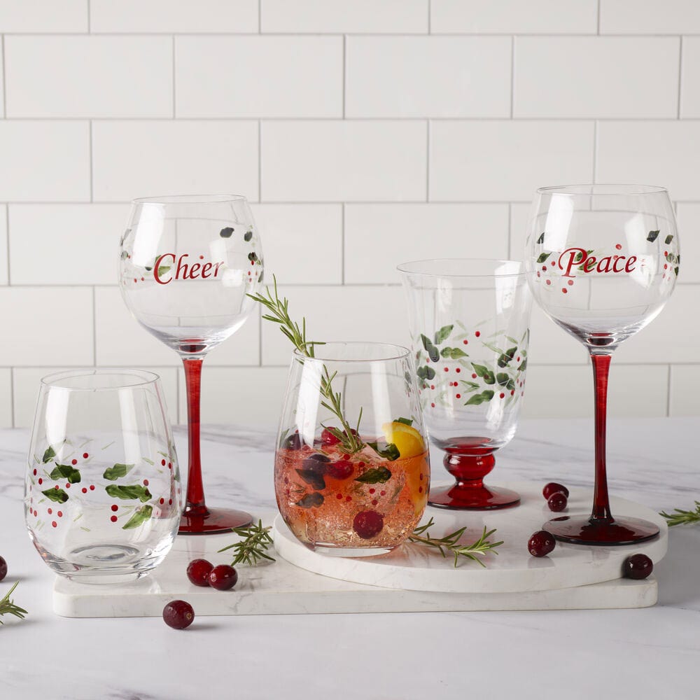 Winterberry Set Of 4 Sentiments Wine Goblets