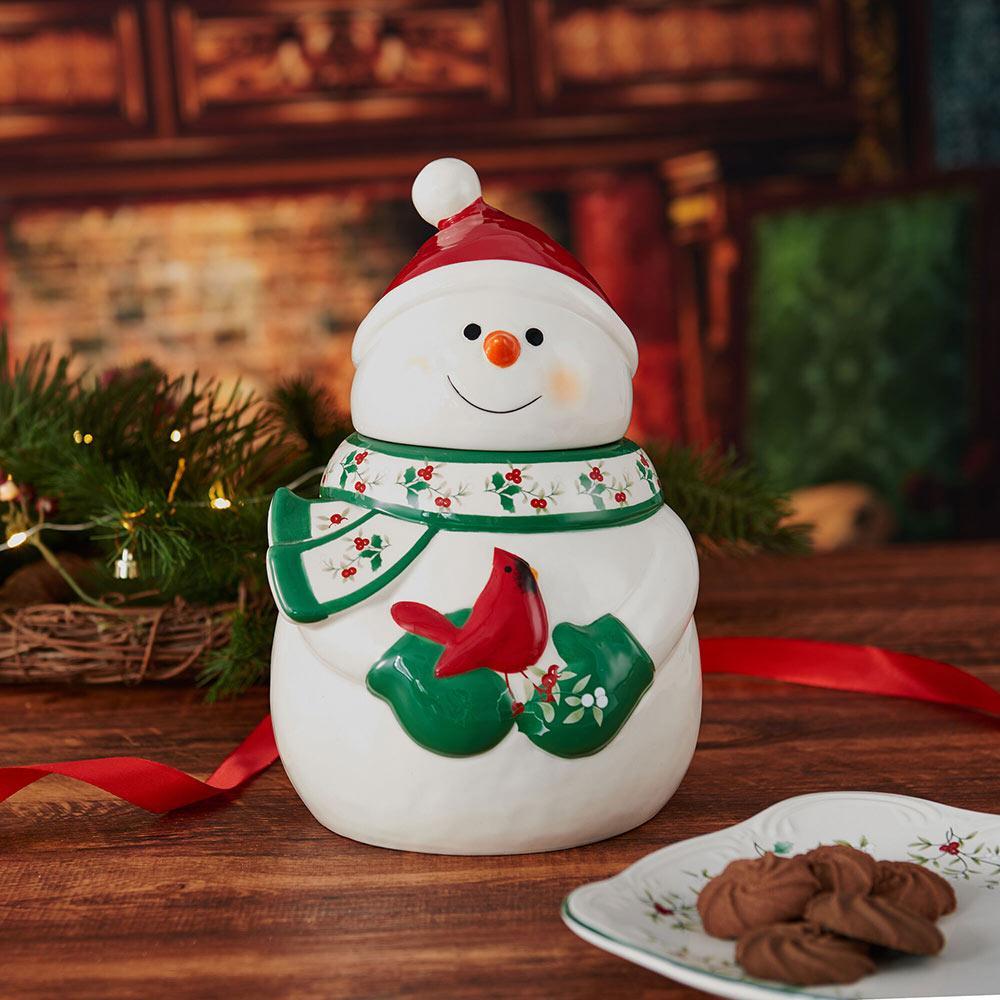 Winterberry Snowman With Cardinal Cookie Jar