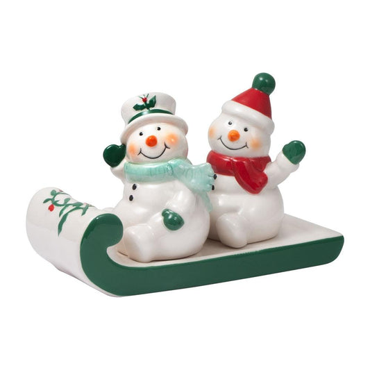 Winterberry Snowmen On Sled Salt And Pepper Set