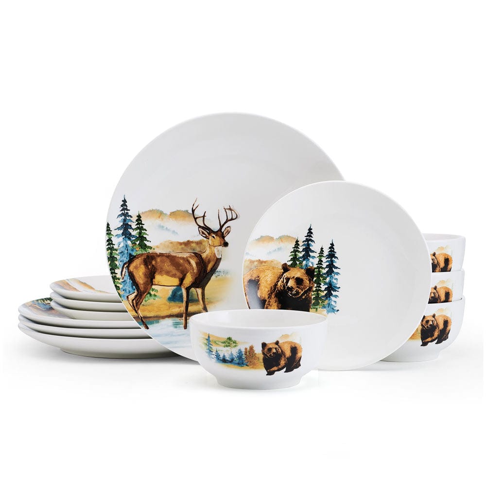 Woodland Animals 12 Piece Dinnerware Set, Service For 4